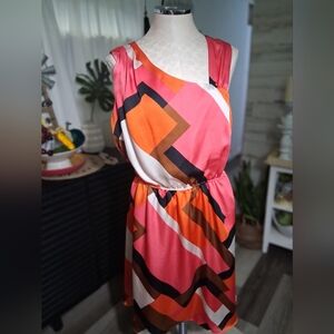 Leslie Fay One Shoulder Dress in Pink and Orange 10/12